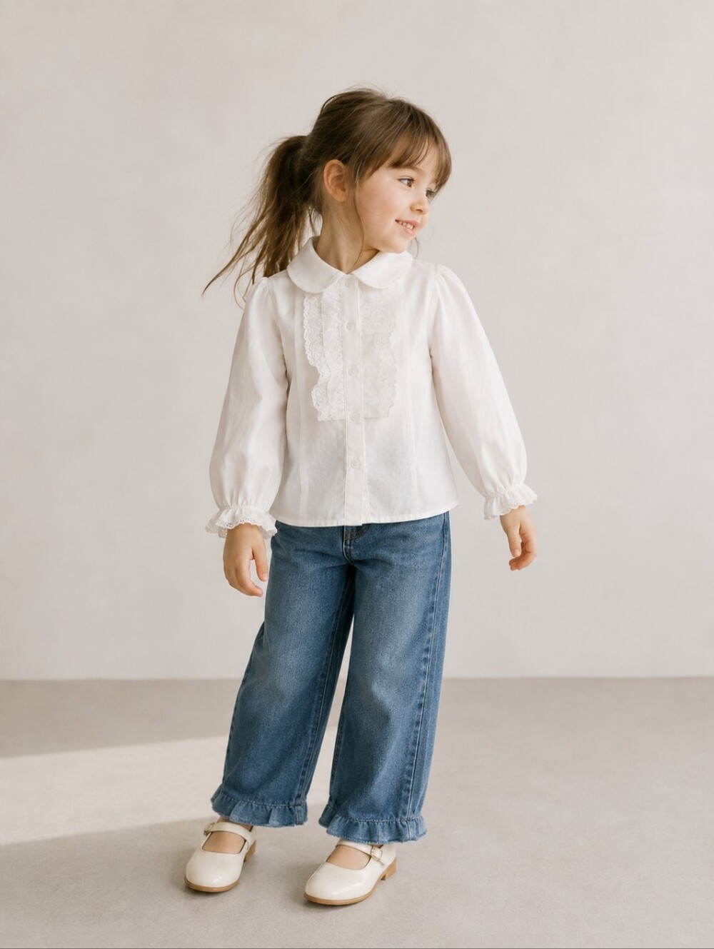 Vintage Scotch House Girls White Lace Ruffle Blouse 5Y Made in England
